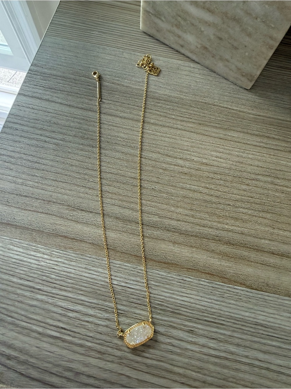 Kendra Scott Gold Necklace with White Druzy Oval Pendant
